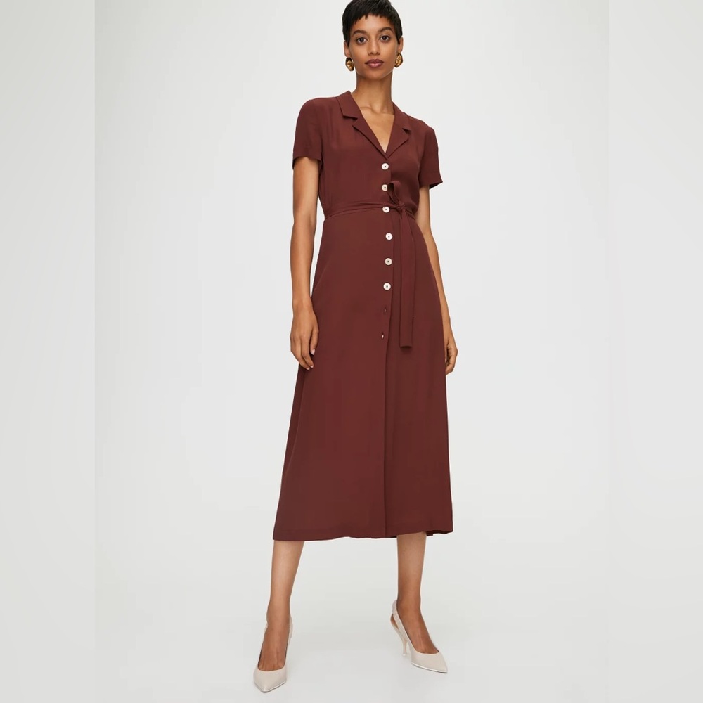 Wilfred Aritzia Sonore button-up Japanese crepe collared shirt midi dress - Picture 2 of 7